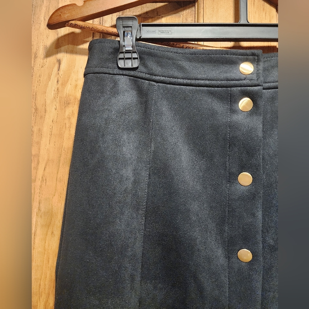 Loft Black Button-Front A-Line Faux Suede Skirt - Picture 3 of 4